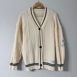 Taylor Swift Folklore Inspired Cardigan XL Cream Cable Knit Varsity Sweater